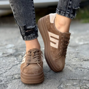 Trampki na wyższej podeszwie MIREIA CAMEL/BEIGE skóra naturalna