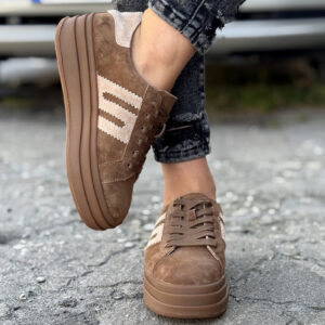 Trampki na wyższej podeszwie MIREIA CAMEL/BEIGE skóra naturalna