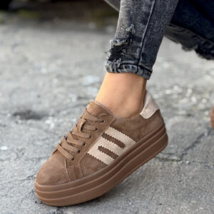 Trampki na wyższej podeszwie MIREIA CAMEL/BEIGE skóra naturalna
