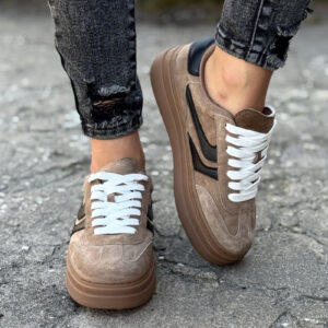 Trampki na wyższej podeszwie REMEDIOS BEIGE skóra naturalna