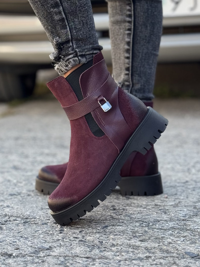 Ocieplane botki KAZADII CLEA BORDO skóra naturalna