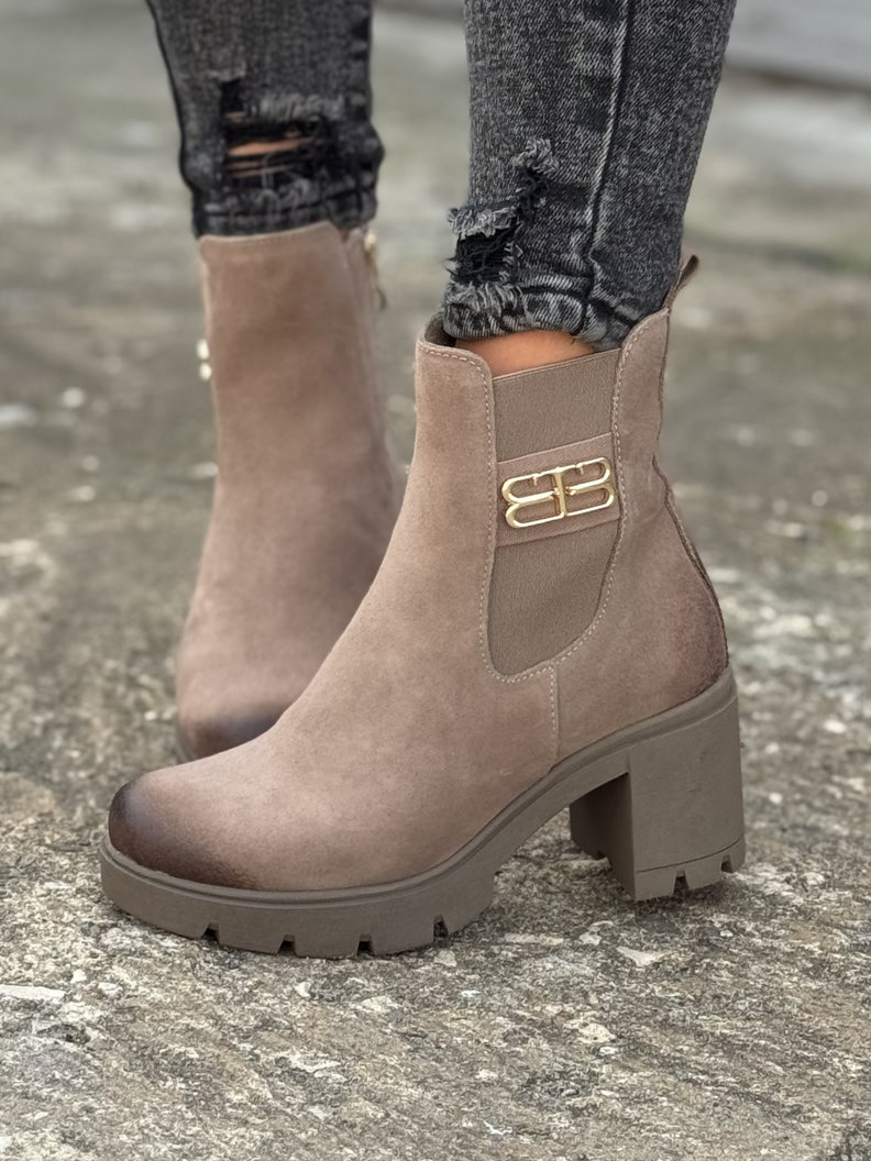 Botki KAZADII MILLA TAUPE na obcasie skóra naturalna