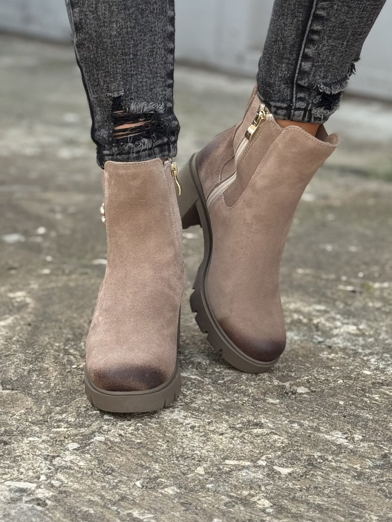 Botki KAZADII MILLA TAUPE na obcasie skóra naturalna - obrazek 3