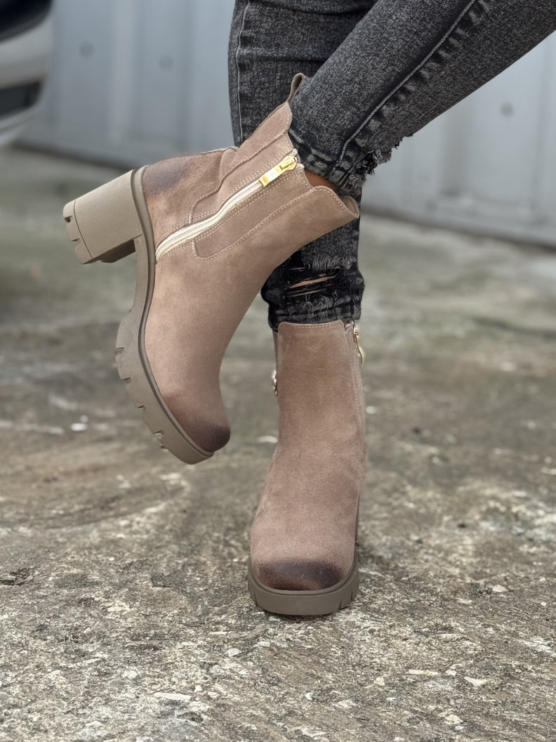 Botki KAZADII MILLA TAUPE na obcasie skóra naturalna - obrazek 4