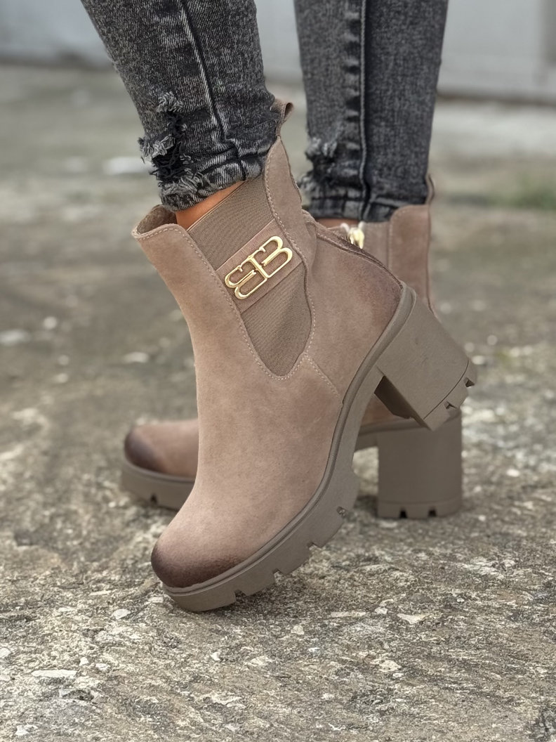 Botki KAZADII MILLA TAUPE na obcasie skóra naturalna - obrazek 5