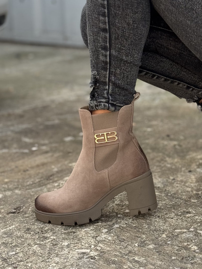 Botki KAZADII MILLA TAUPE na obcasie skóra naturalna - obrazek 6