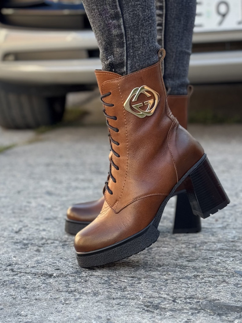 Ocieplane botki KAZADII NOELIA brąz na obcasie skóra naturalna - obrazek 4