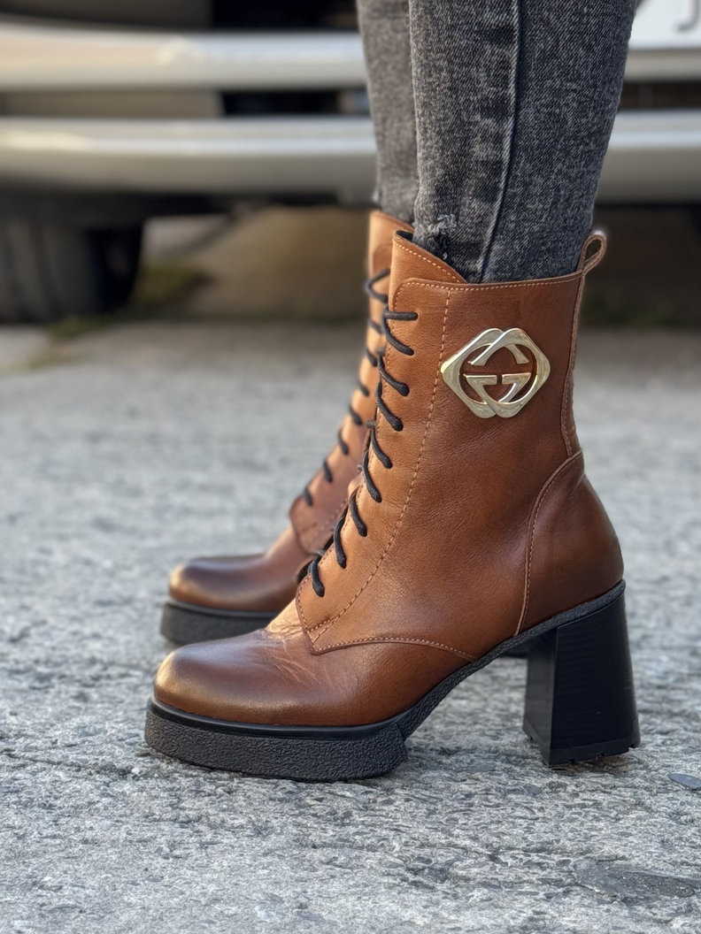 Ocieplane botki KAZADII NOELIA brąz na obcasie skóra naturalna - obrazek 6