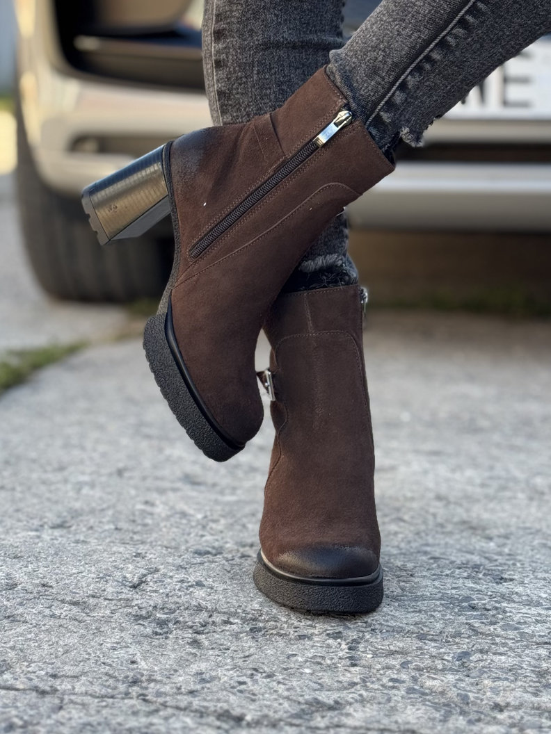 Botki KAZADII VENEZA CZEKOLADA na obcasie skóra naturalna - obrazek 3