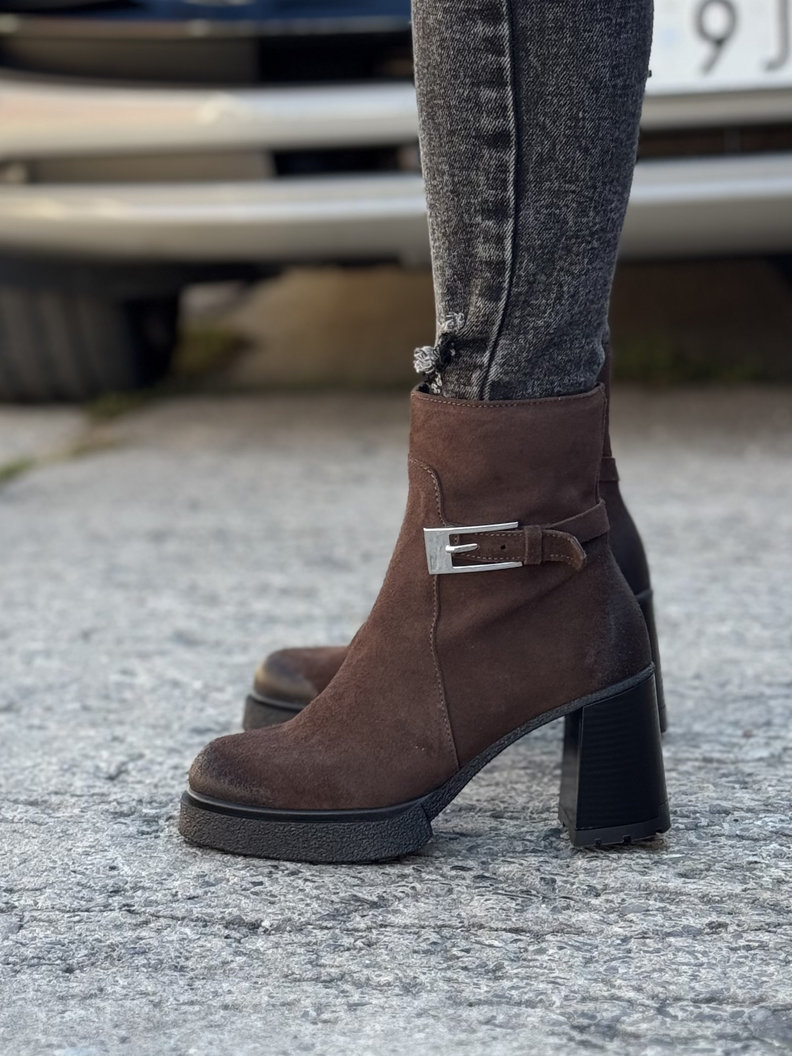 Botki KAZADII VENEZA CZEKOLADA na obcasie skóra naturalna - obrazek 7