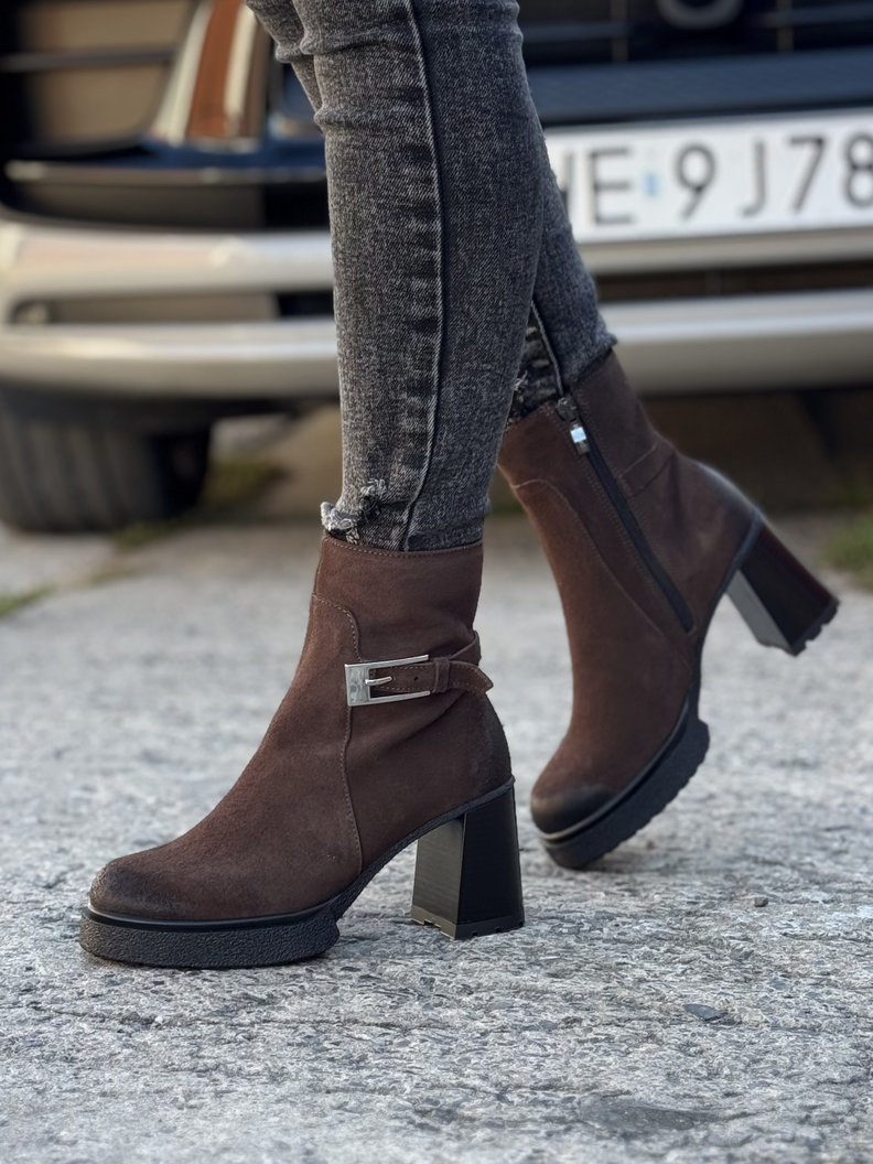 Botki KAZADII VENEZA CZEKOLADA na obcasie skóra naturalna - obrazek 5