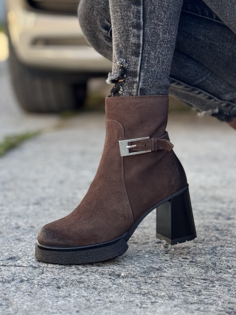 Botki KAZADII VENEZA CZEKOLADA na obcasie skóra naturalna - obrazek 8