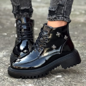 Lakierowane botki AMIRA BLACK skóra naturalna