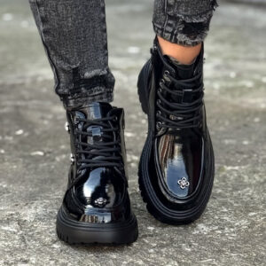 Lakierowane botki AMIRA BLACK skóra naturalna