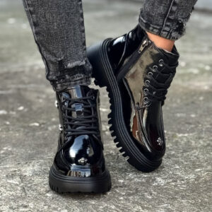Lakierowane botki AMIRA BLACK skóra naturalna