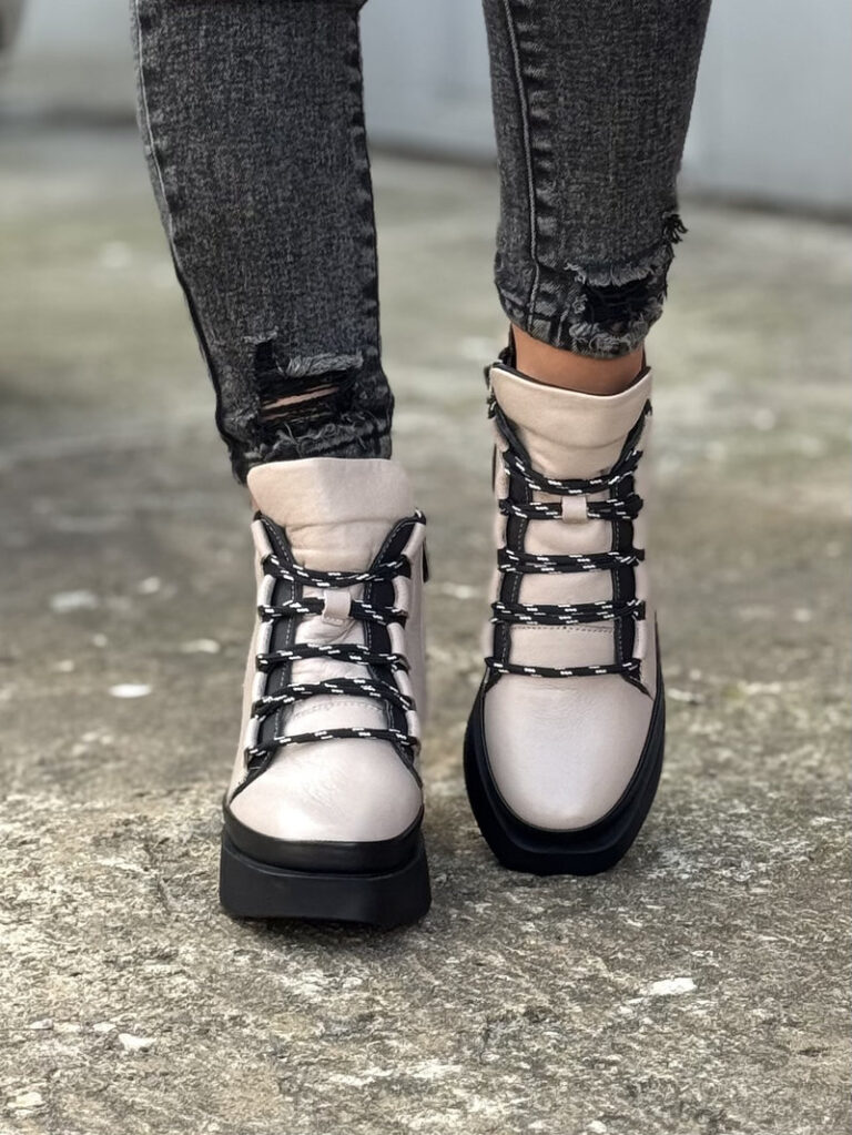 Lekkie botki CARINE BEIGE skóra naturalna - obrazek 3