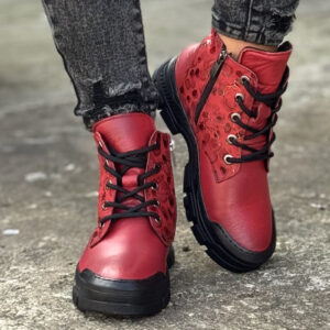 Lekkie botki SORAYA RED PRINT skóra naturalna