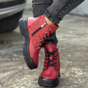 Lekkie botki SORAYA RED PRINT skóra naturalna