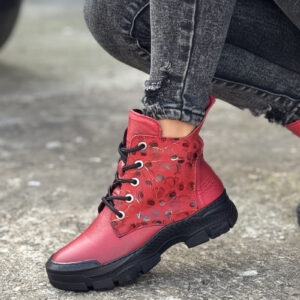 Lekkie botki SORAYA RED PRINT skóra naturalna