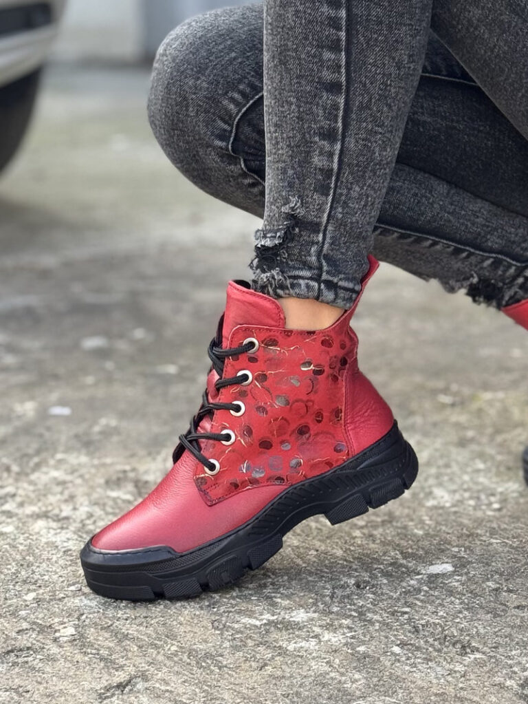 Lekkie botki SORAYA RED PRINT skóra naturalna - obrazek 5
