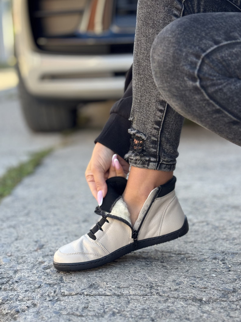 Ocieplane botki KAZADII BAREFOOT ROOTS BEIGE skóra naturalna - obrazek 3