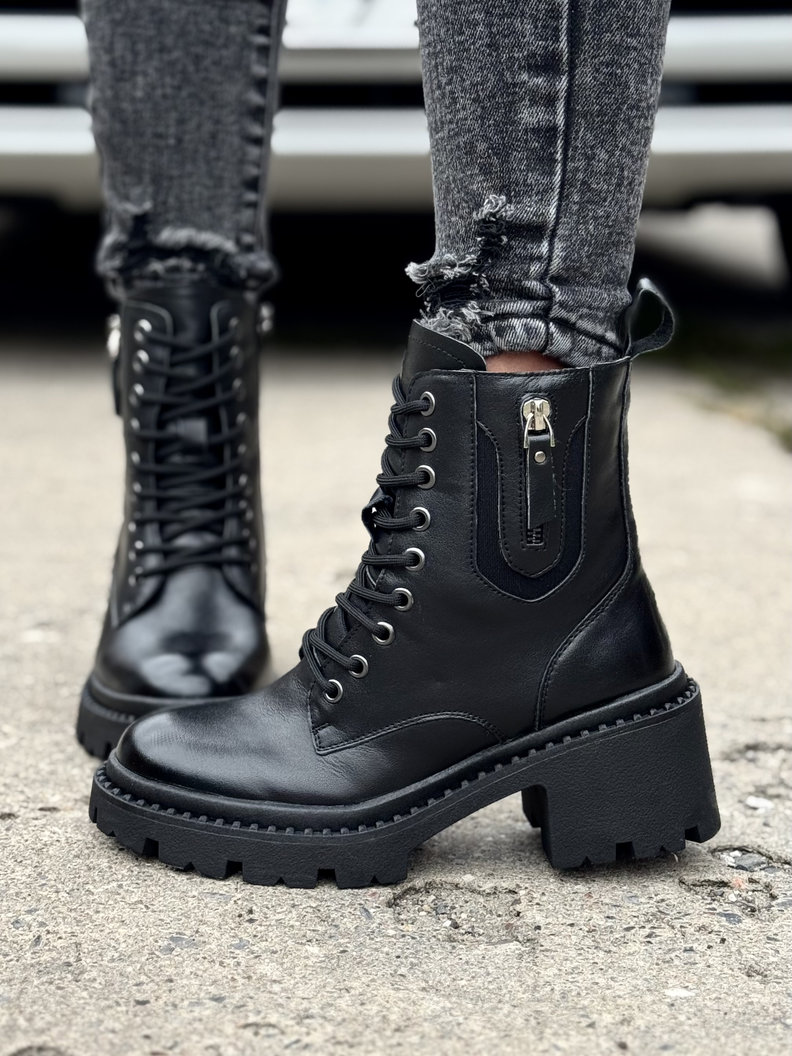 Ocieplane botki BRIO ZIP BLACK skóra naturalna