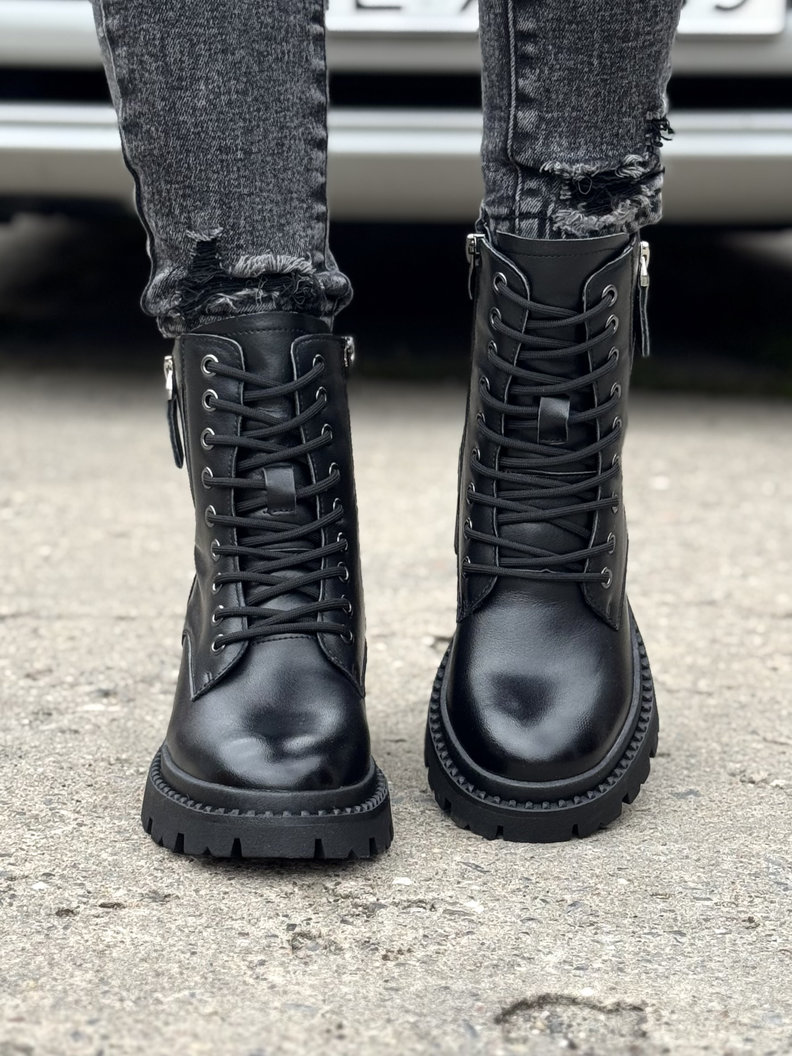 Ocieplane botki BRIO ZIP BLACK skóra naturalna - obrazek 3