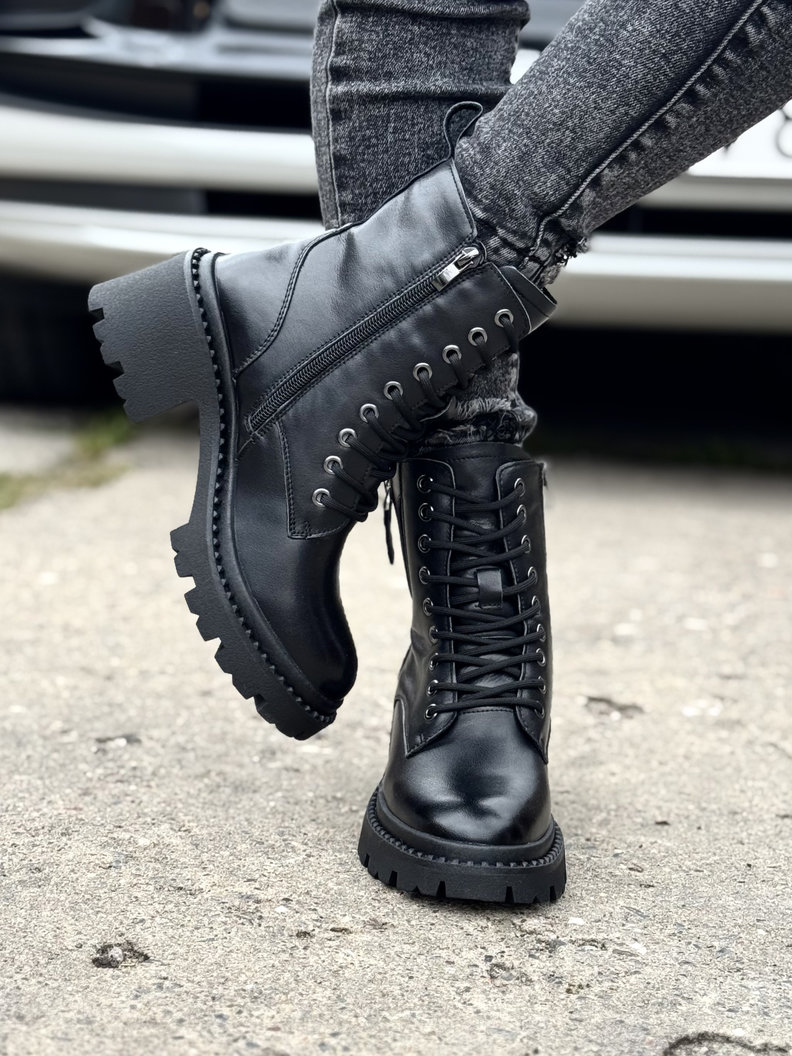 Ocieplane botki BRIO ZIP BLACK skóra naturalna - obrazek 7