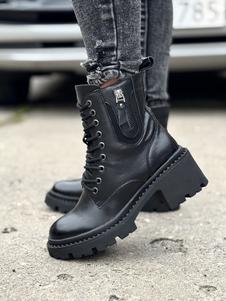 Ocieplane botki BRIO ZIP BLACK skóra naturalna - obrazek 4