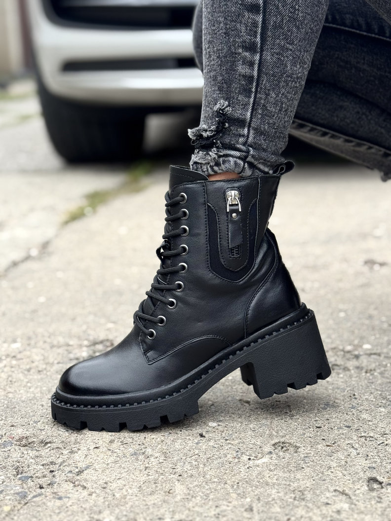 Ocieplane botki BRIO ZIP BLACK skóra naturalna - obrazek 5