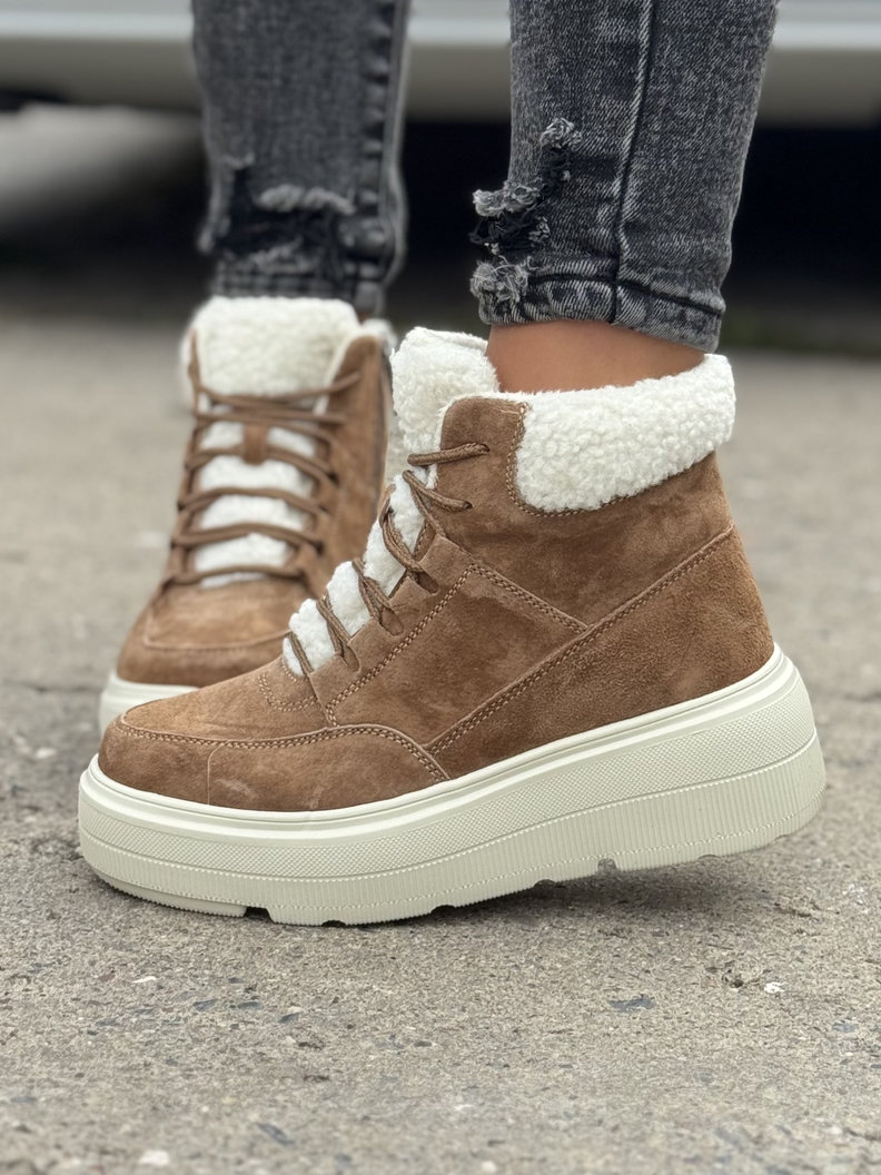 Ocieplane botki COMFORT HIGH CAMEL skóra naturalna - obrazek 5