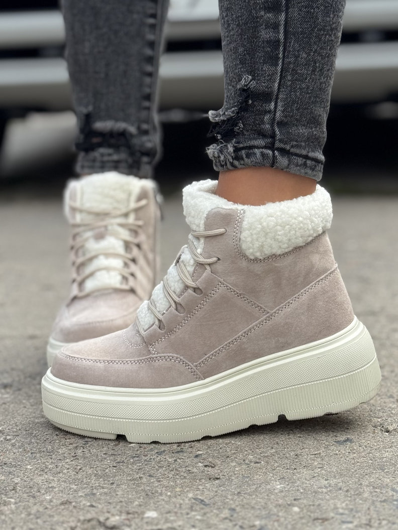 Ocieplane botki COMFORT HIGH BEŻ skóra naturalna - obrazek 5