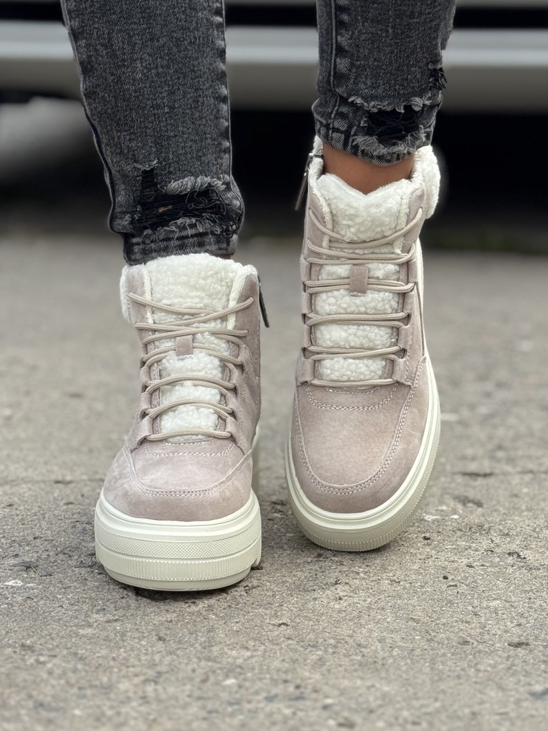 Ocieplane botki COMFORT HIGH BEŻ skóra naturalna - obrazek 3