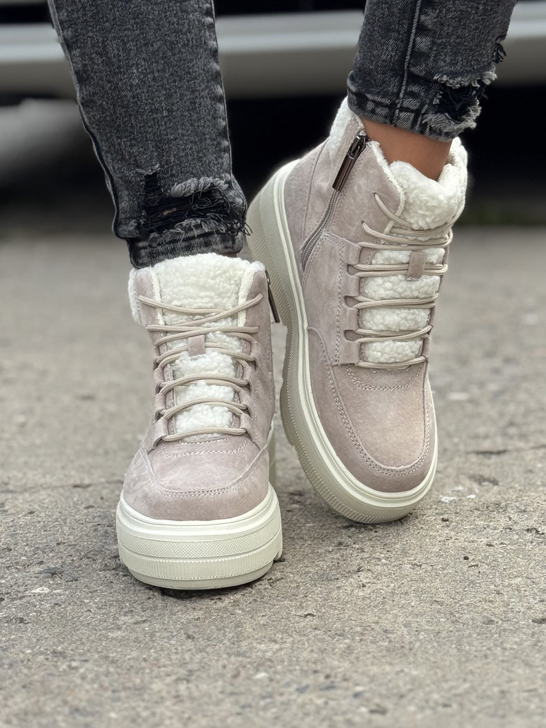 Ocieplane botki COMFORT HIGH BEŻ skóra naturalna - obrazek 4