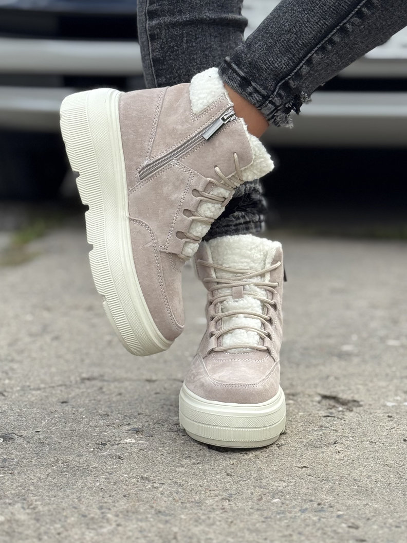 Ocieplane botki COMFORT HIGH BEŻ skóra naturalna - obrazek 6