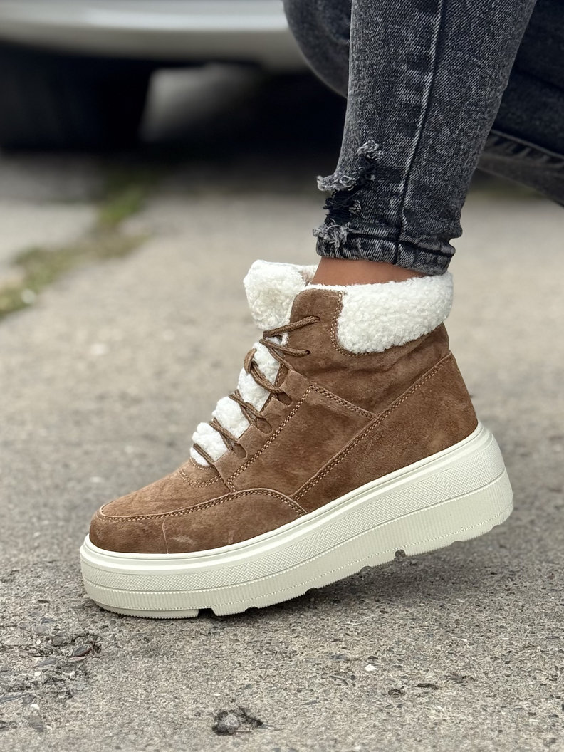 Ocieplane botki COMFORT HIGH CAMEL skóra naturalna - obrazek 7