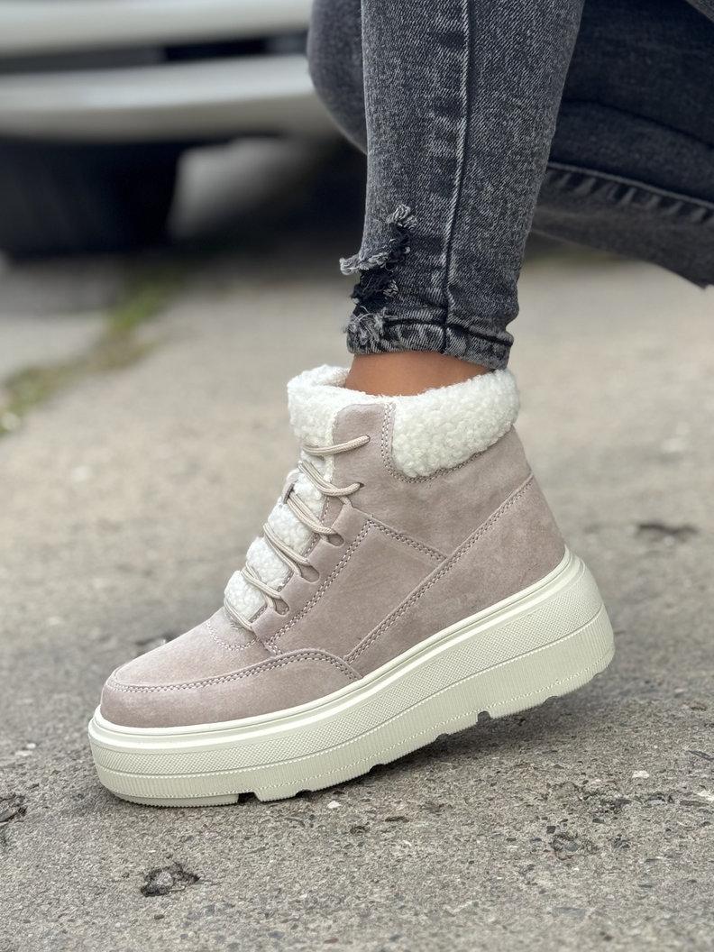 Ocieplane botki COMFORT HIGH BEŻ skóra naturalna - obrazek 7