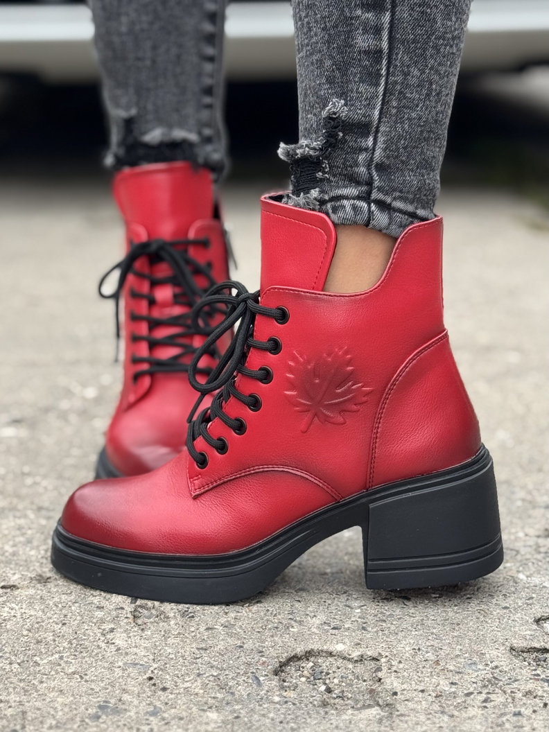 Ocieplane botki FAULEA RED skóra naturalna