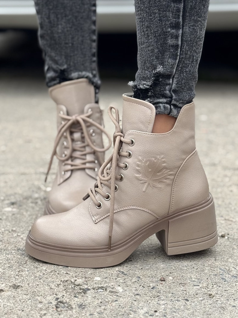 Ocieplane botki FAULEA BEIGE skóra naturalna