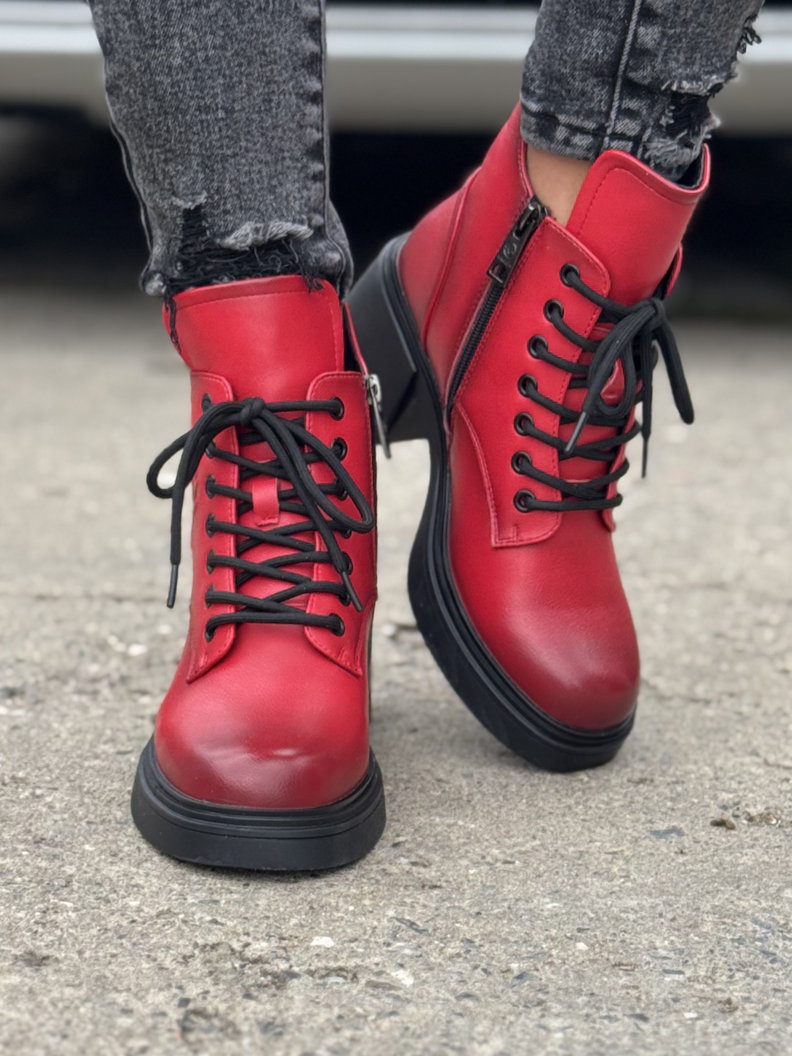 Ocieplane botki FAULEA RED skóra naturalna - obrazek 4