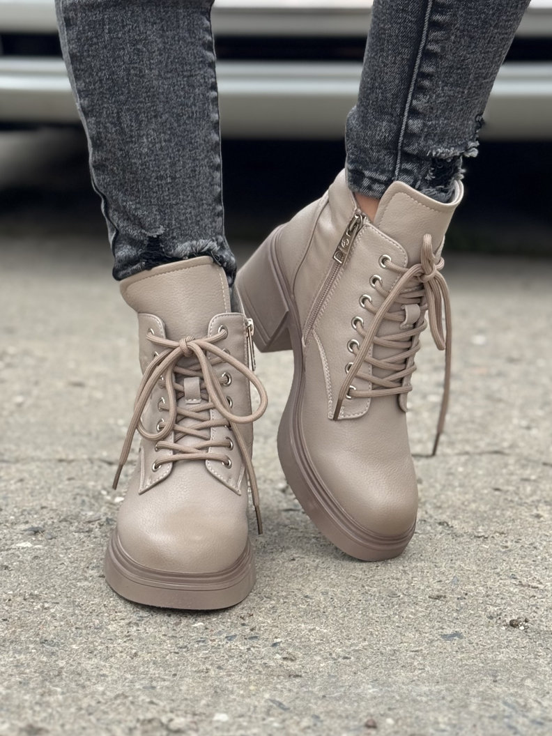 Ocieplane botki FAULEA BEIGE skóra naturalna - obrazek 5