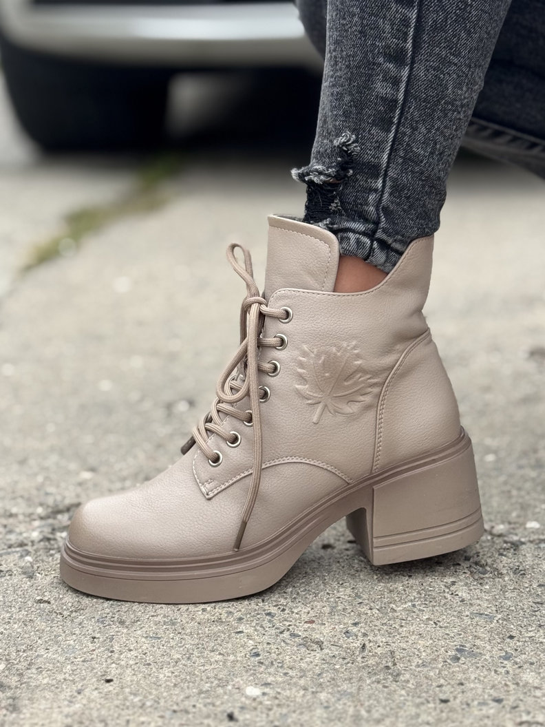 Ocieplane botki FAULEA BEIGE skóra naturalna - obrazek 4