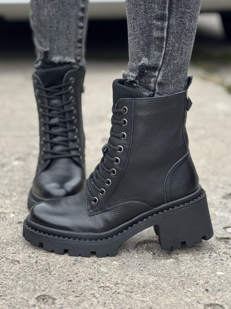 Ocieplane botki FLAVELLE BLACK skóra naturalna