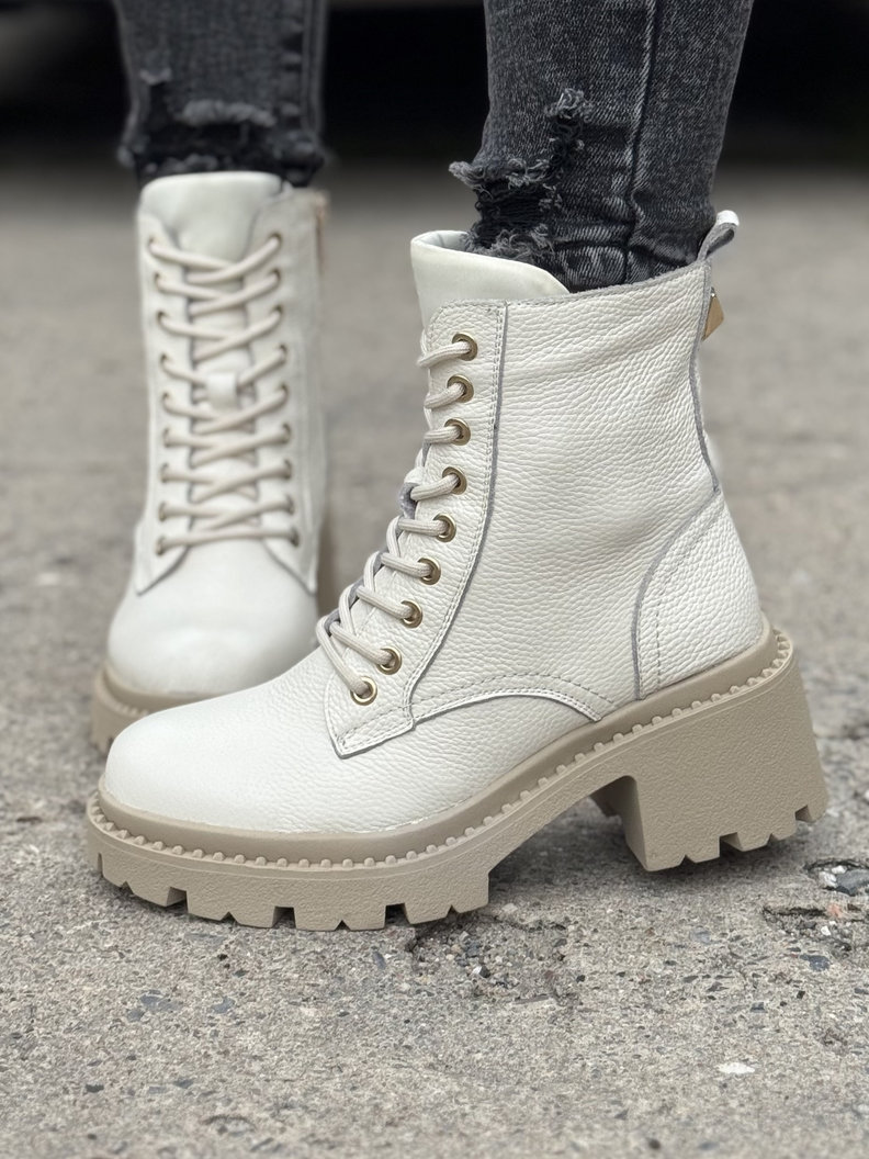 Ocieplane botki FLAVELLE BEIGE skóra naturalna