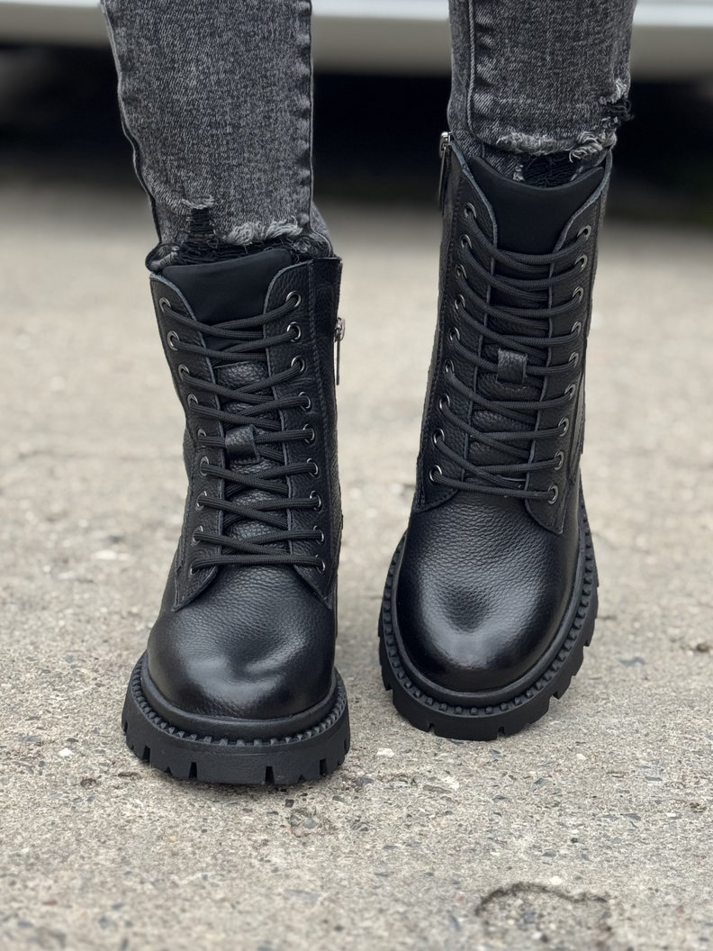 Ocieplane botki FLAVELLE BLACK skóra naturalna - obrazek 5