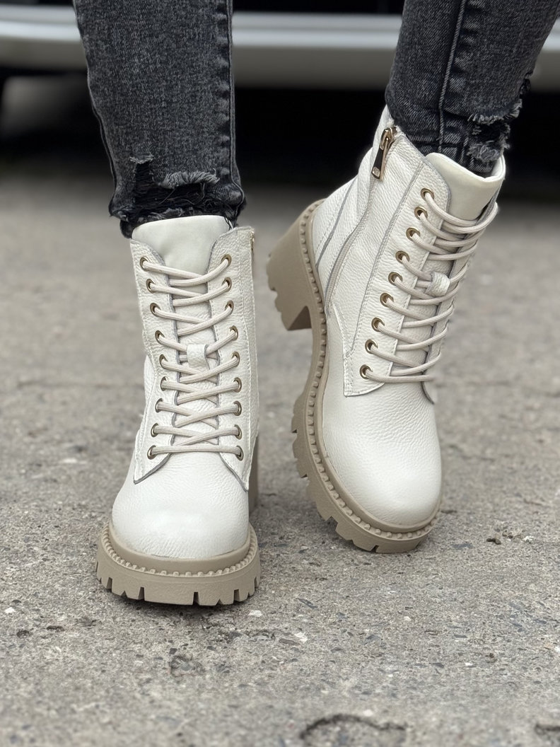 Ocieplane botki FLAVELLE BEIGE skóra naturalna - obrazek 6