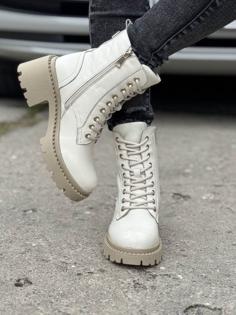 Ocieplane botki FLAVELLE BEIGE skóra naturalna - obrazek 7