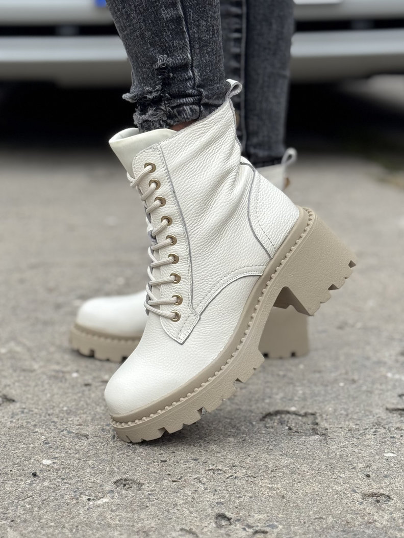 Ocieplane botki FLAVELLE BEIGE skóra naturalna - obrazek 4