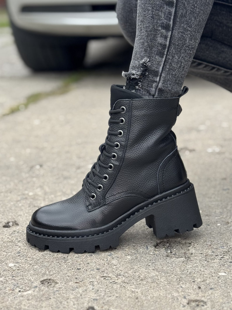 Ocieplane botki FLAVELLE BLACK skóra naturalna - obrazek 4