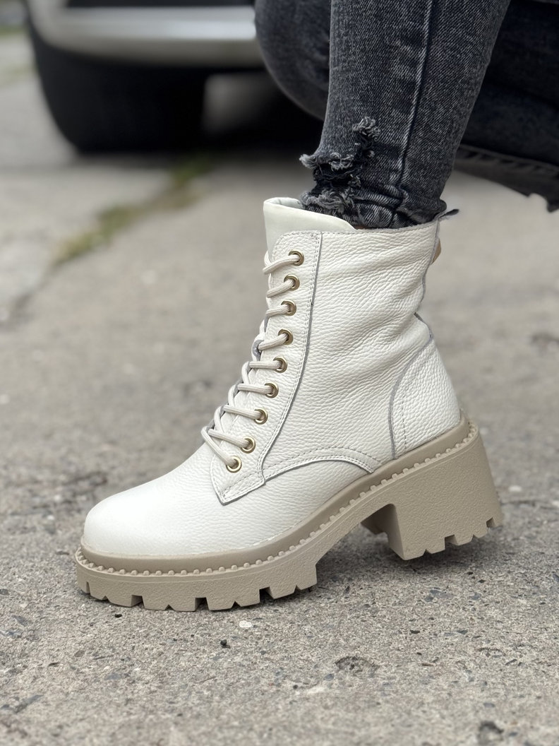 Ocieplane botki FLAVELLE BEIGE skóra naturalna - obrazek 5